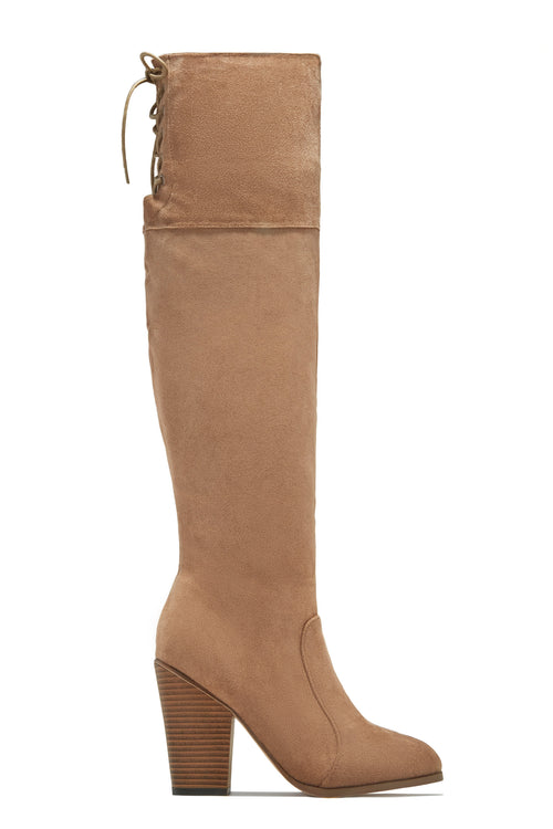 Roadie Over The Knee Block Heel Boots - Taupe