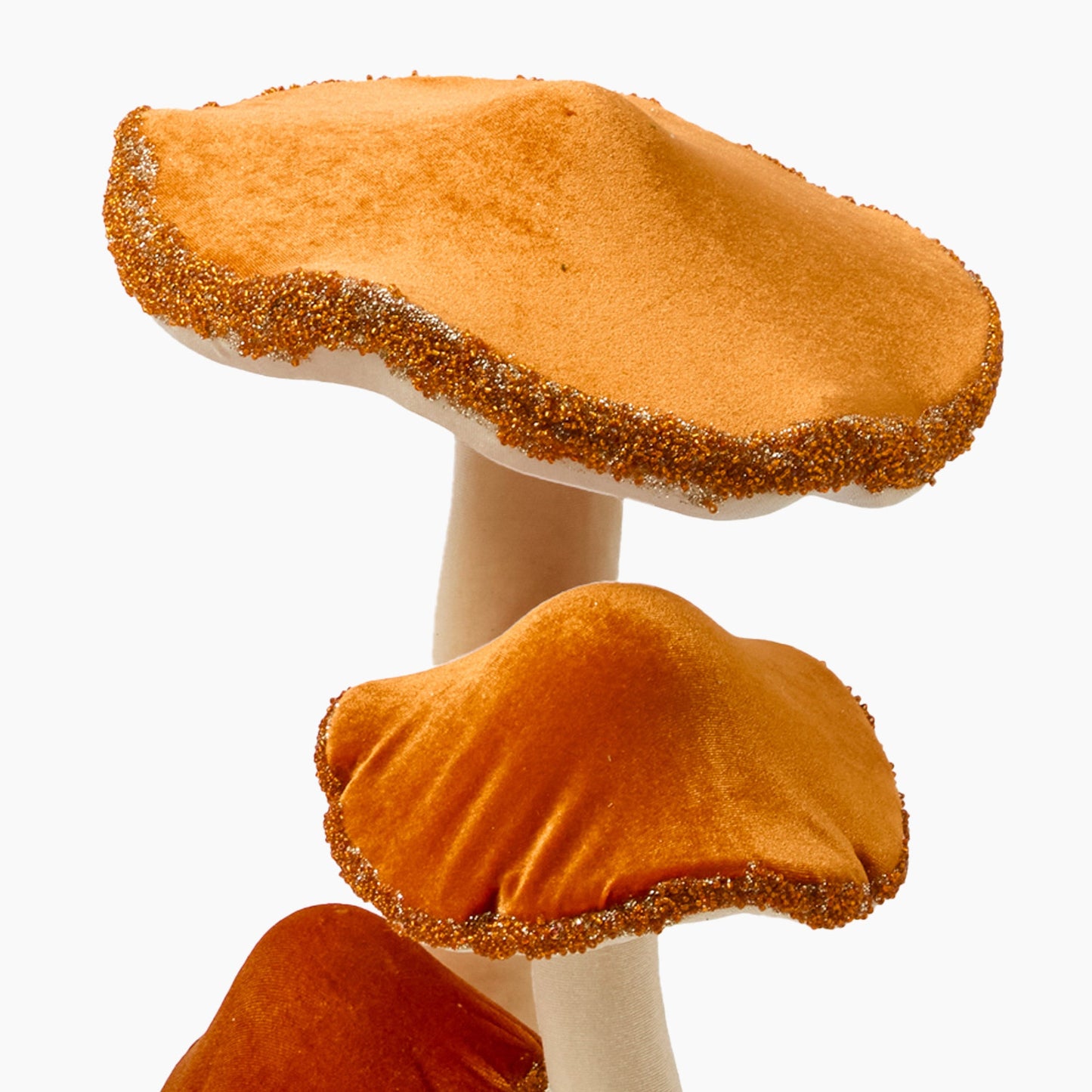 Large Orange Beaded Velvet Mushroom (Set of 4)