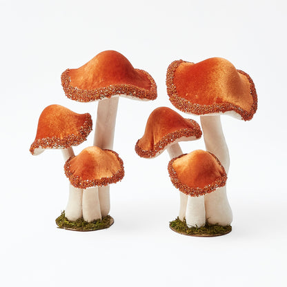 Tall Orange Beaded Velvet Mushrooms (Set of 4)