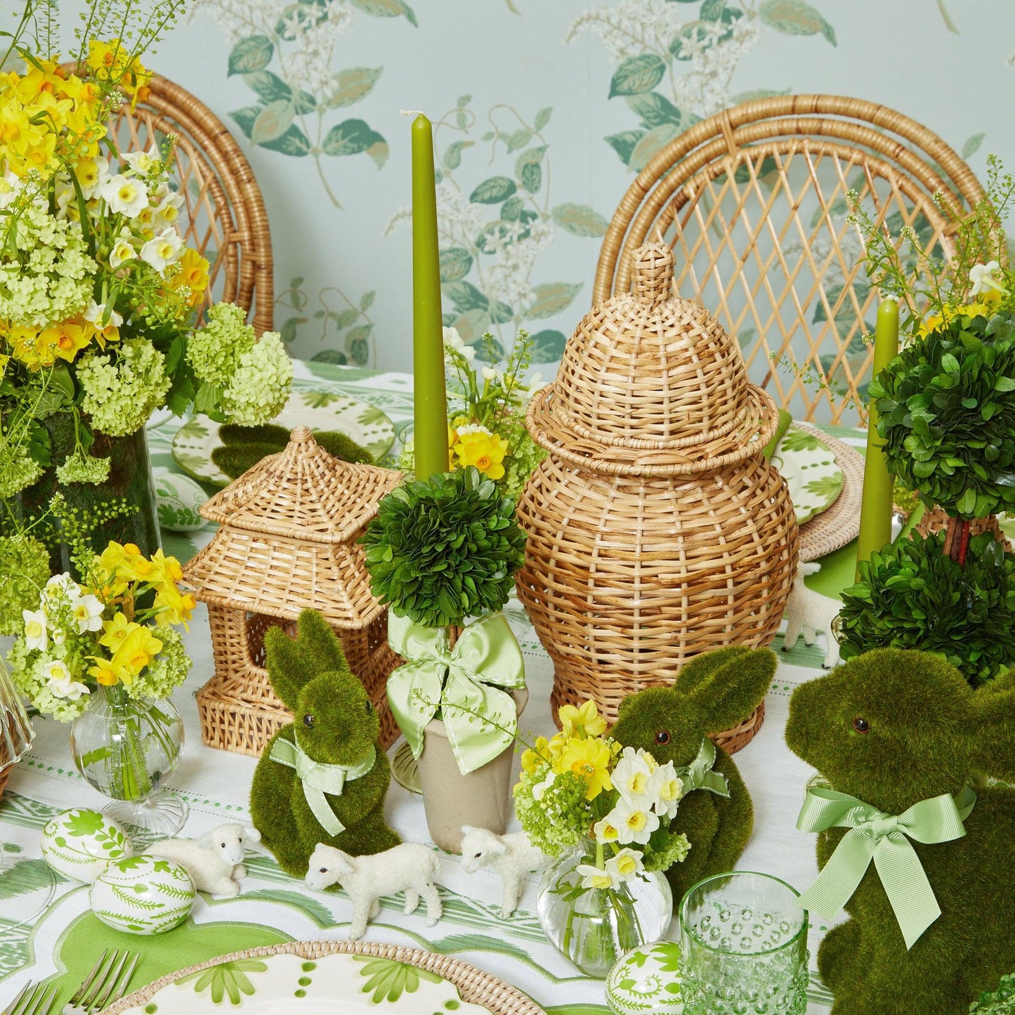 Potted Boxwood Ball with Green Bow (Pair)