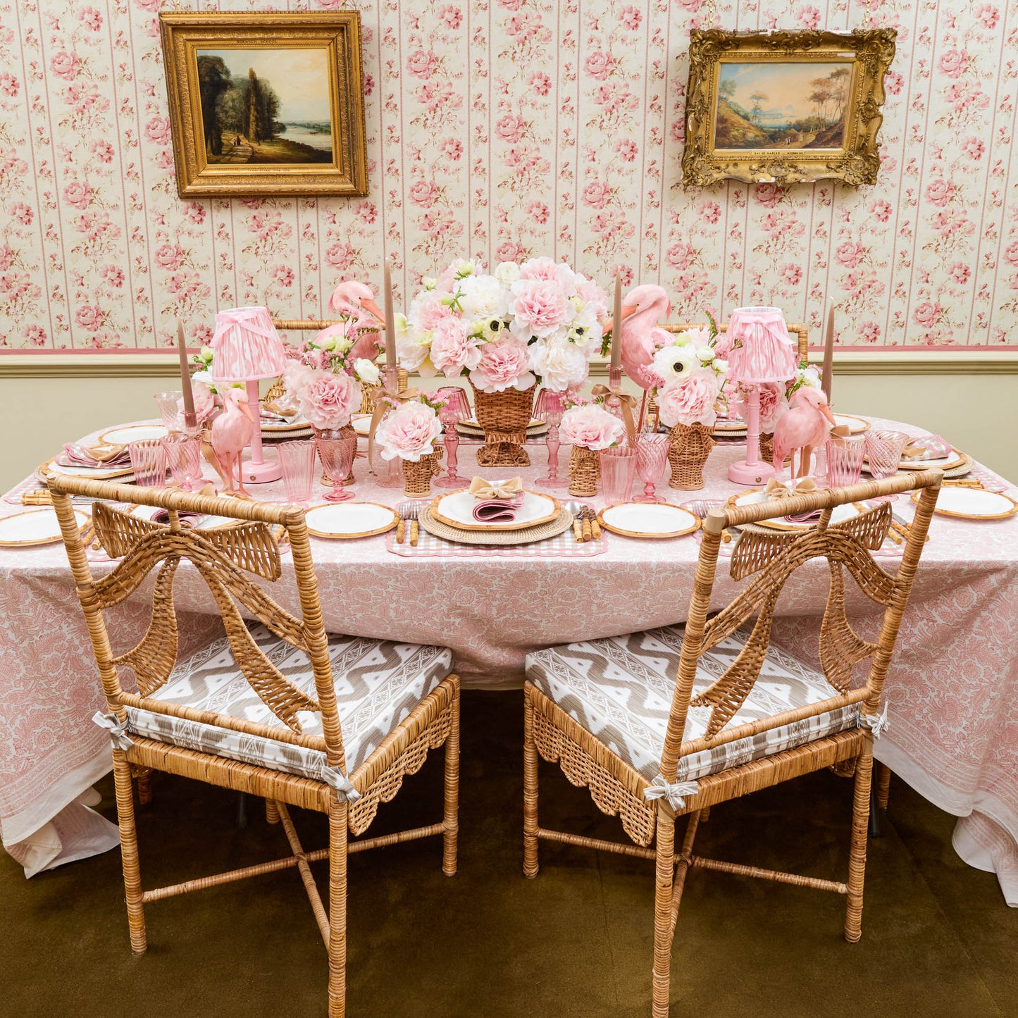 Celine Bow Rattan Chair with Putty Ikat Cushion
