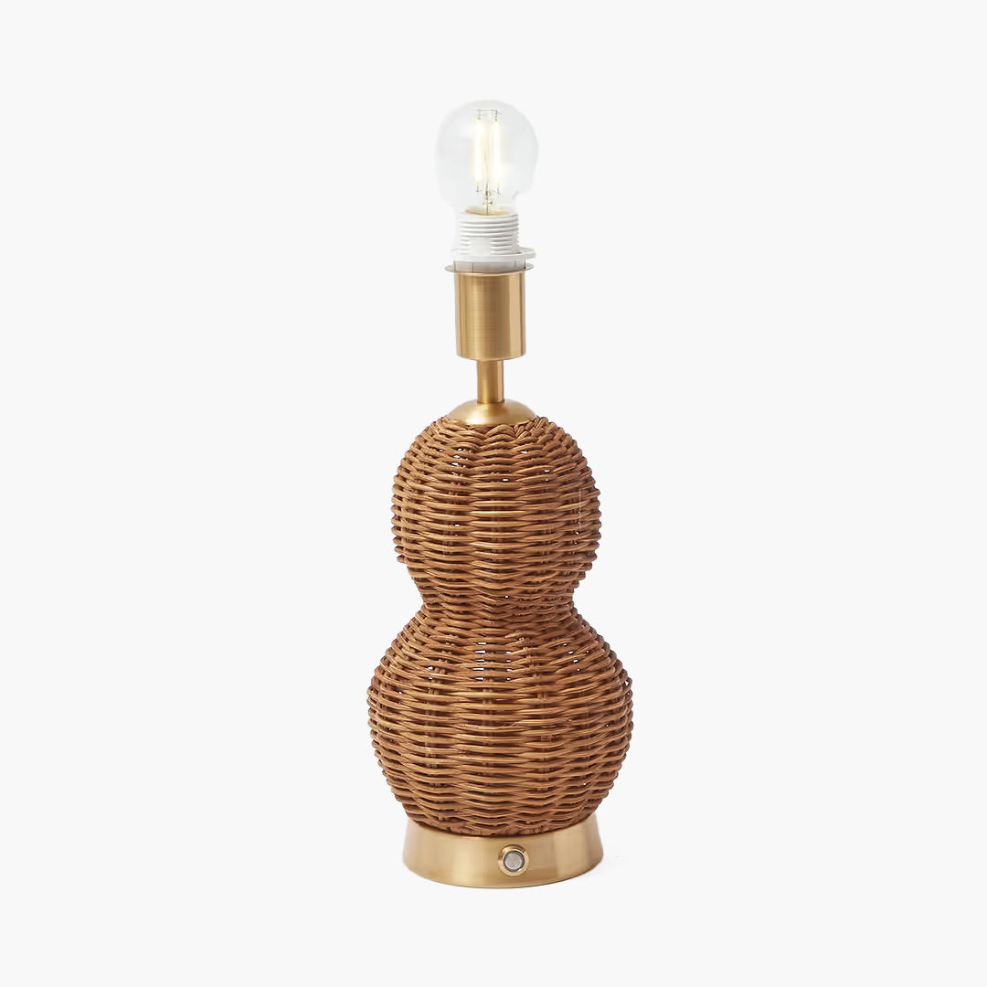 Rattan Bardot Rechargeable Lamp with Chocolate Ikat Shade (18cm)