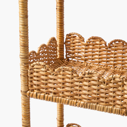 Scalloped Tiered Rattan Side Table