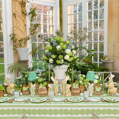 Small Rattan Woven Egg with Green Saddlestitch Bows (Pair)