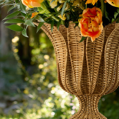 Palm Rattan Urn & Pedestal