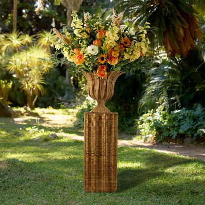Palm Rattan Urn & Pedestal