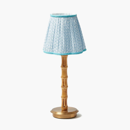 Bamboo Rechargeable Lamp with Soft Blue Lotus Shade (18cm)