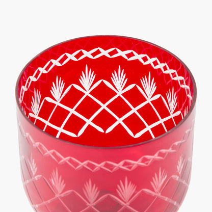 Red Engraved Glass Footed Bowl