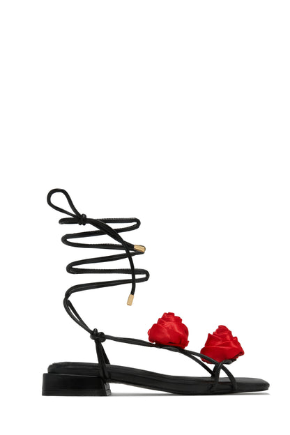 Forever Rose Floral Sandals - Black Red