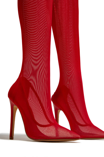 Timeless Allure Over The Knee High Heel Boots - Red