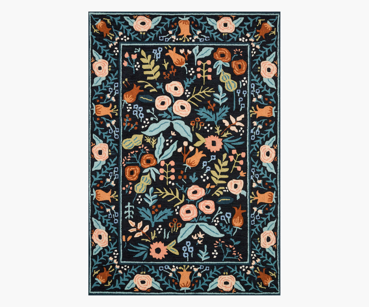 Les Fleurs Lourdes Wool-Hooked Rug - Black
