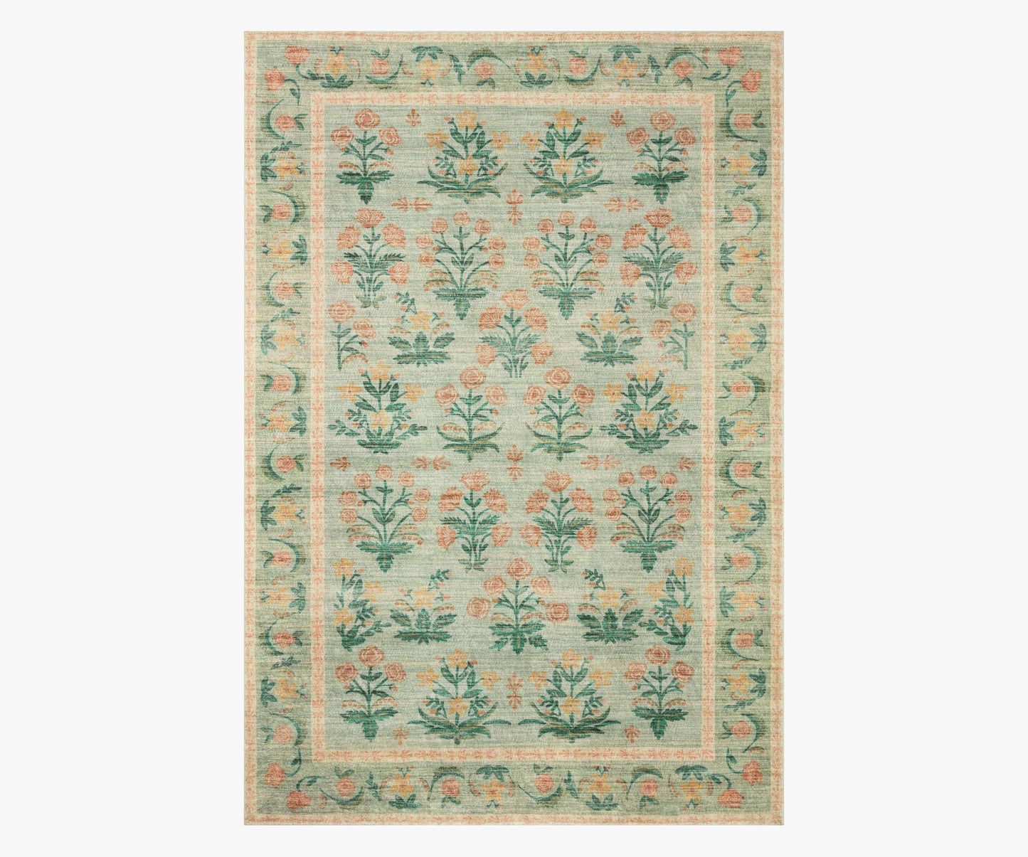 Eden Mughal Rose Power Loomed Rug - Moss