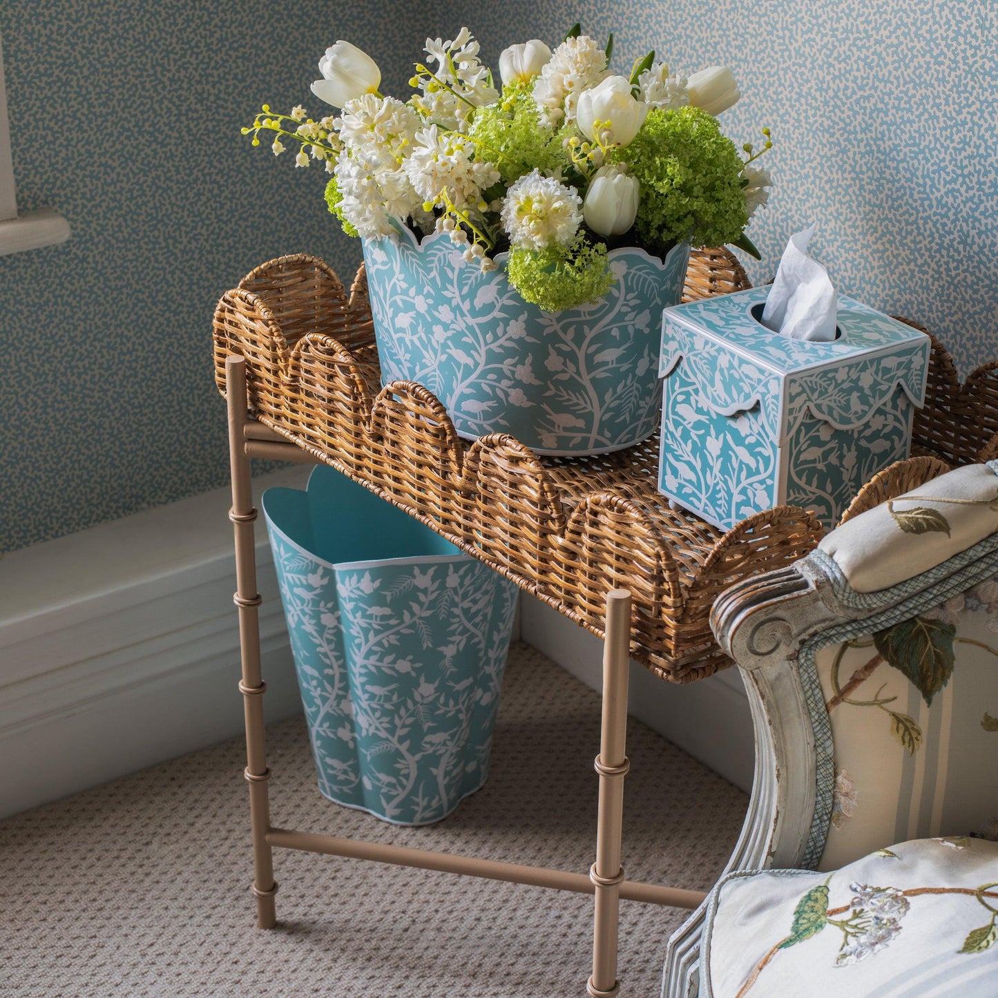 Scalloped Rattan Tray With Stand
