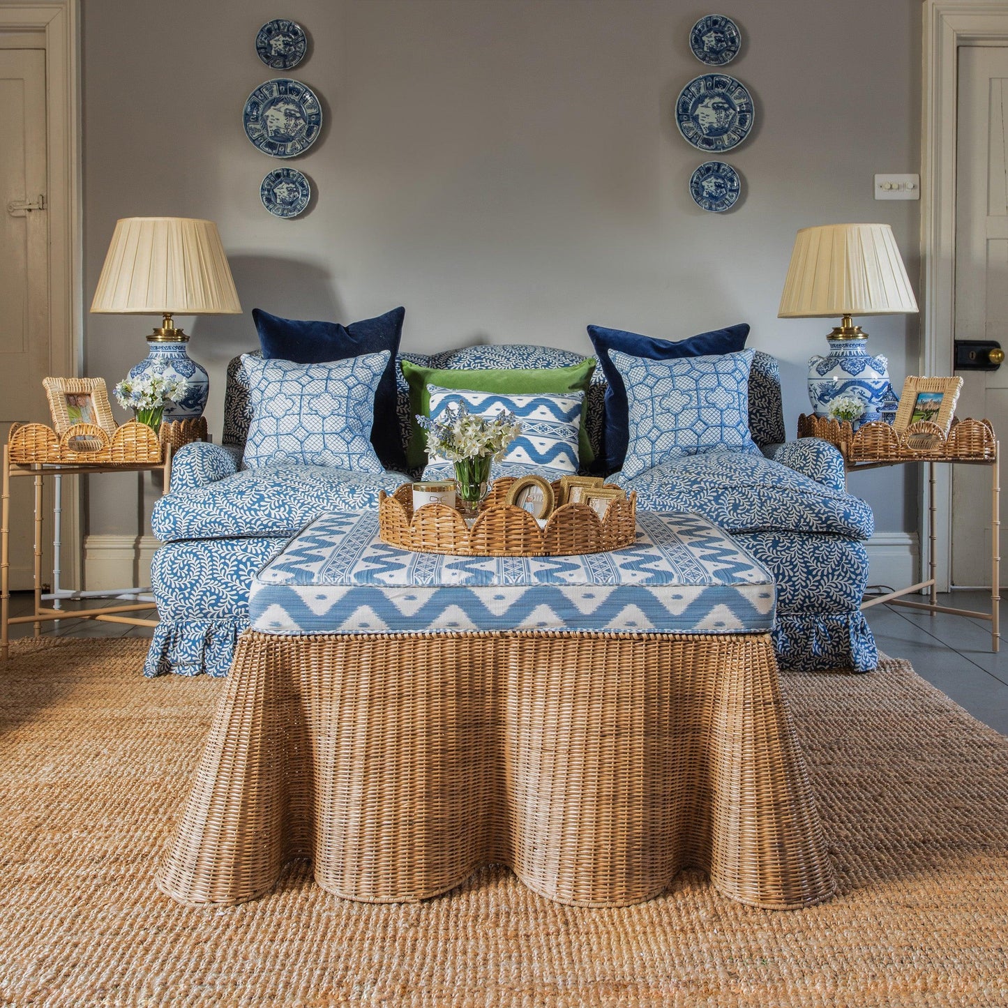 Scalloped Rattan Tray With Stand