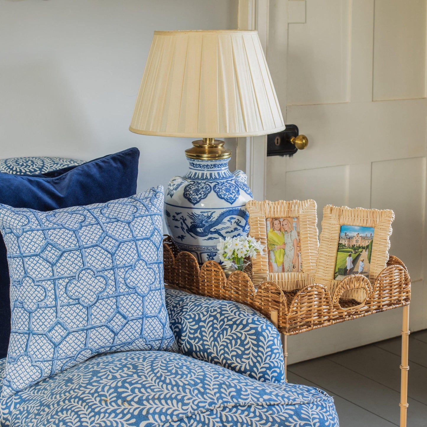Scalloped Rattan Tray With Stand