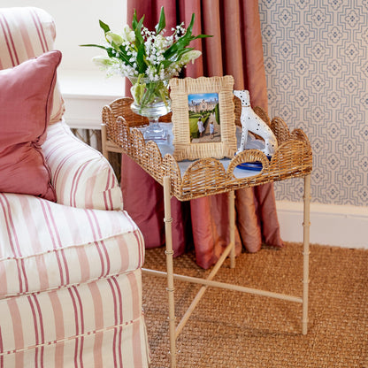 Scalloped Rattan Tray With Stand