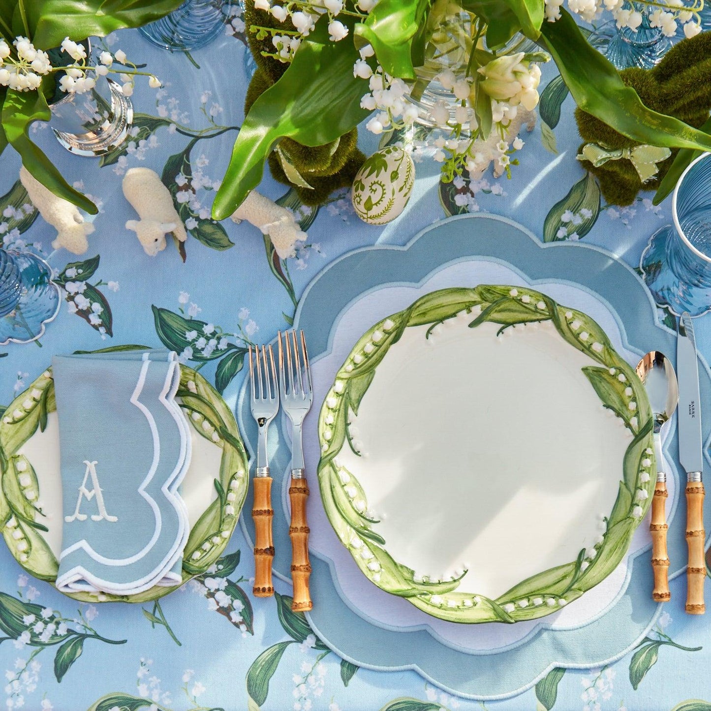 Blue Serena Appliqué Placemats & Napkins (Set of 4)