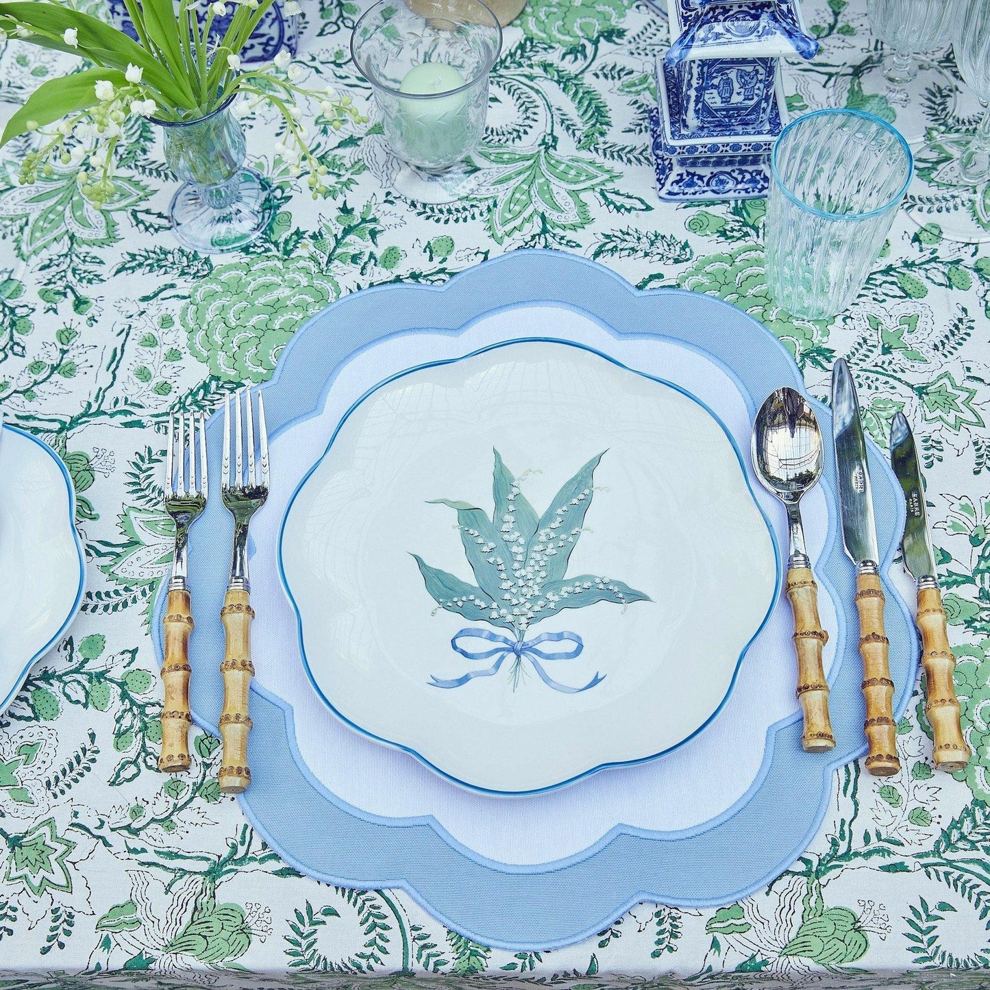 Blue Serena Appliqué Placemats & Napkins (Set of 4)