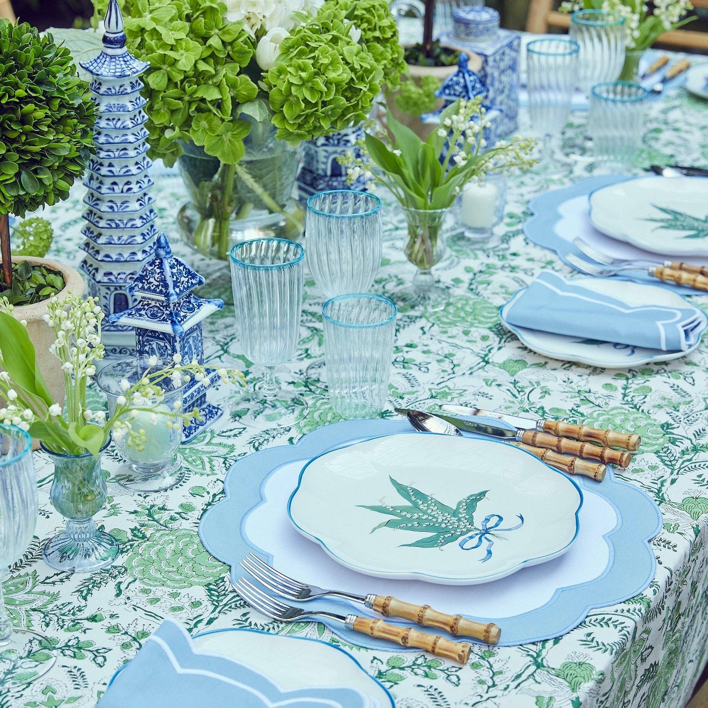 Blue Serena Appliqué Placemats & Napkins (Set of 4)