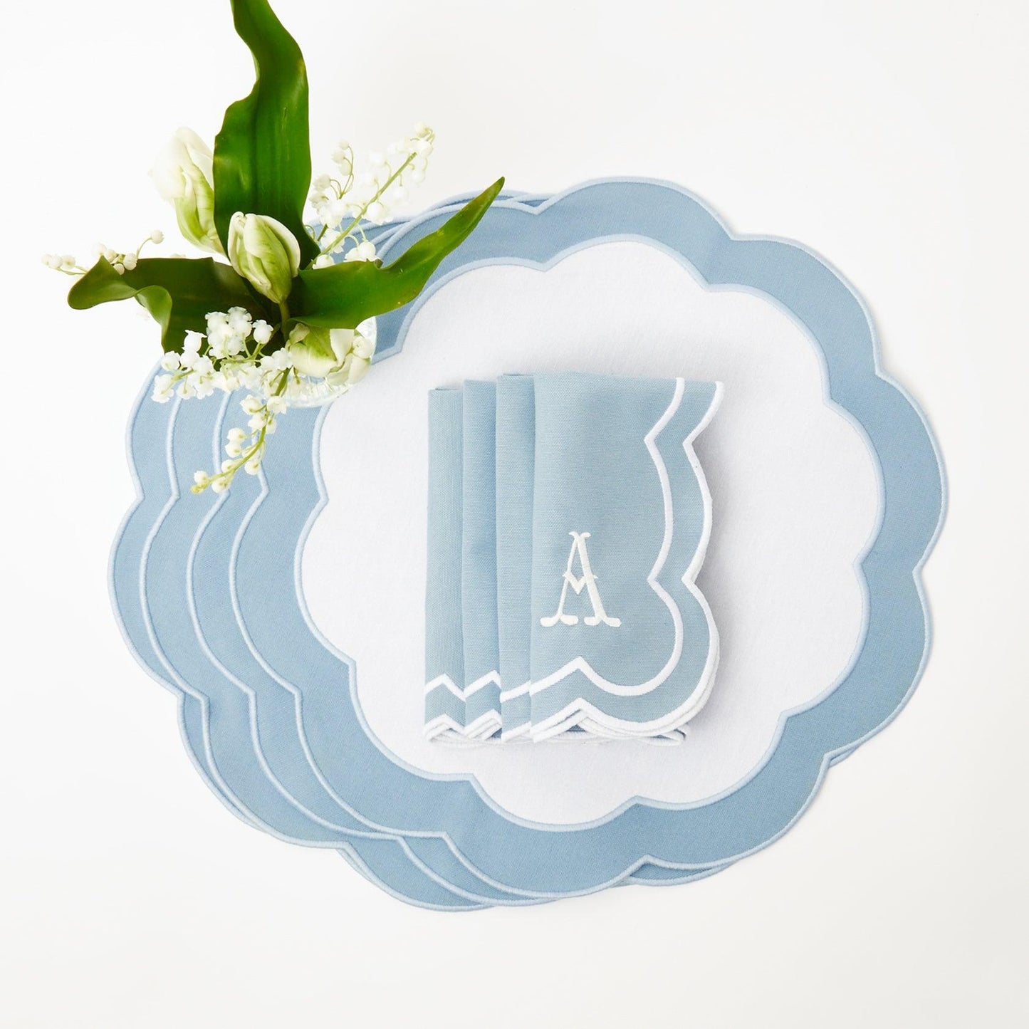 Blue Serena Appliqué Placemats & Napkins (Set of 4)
