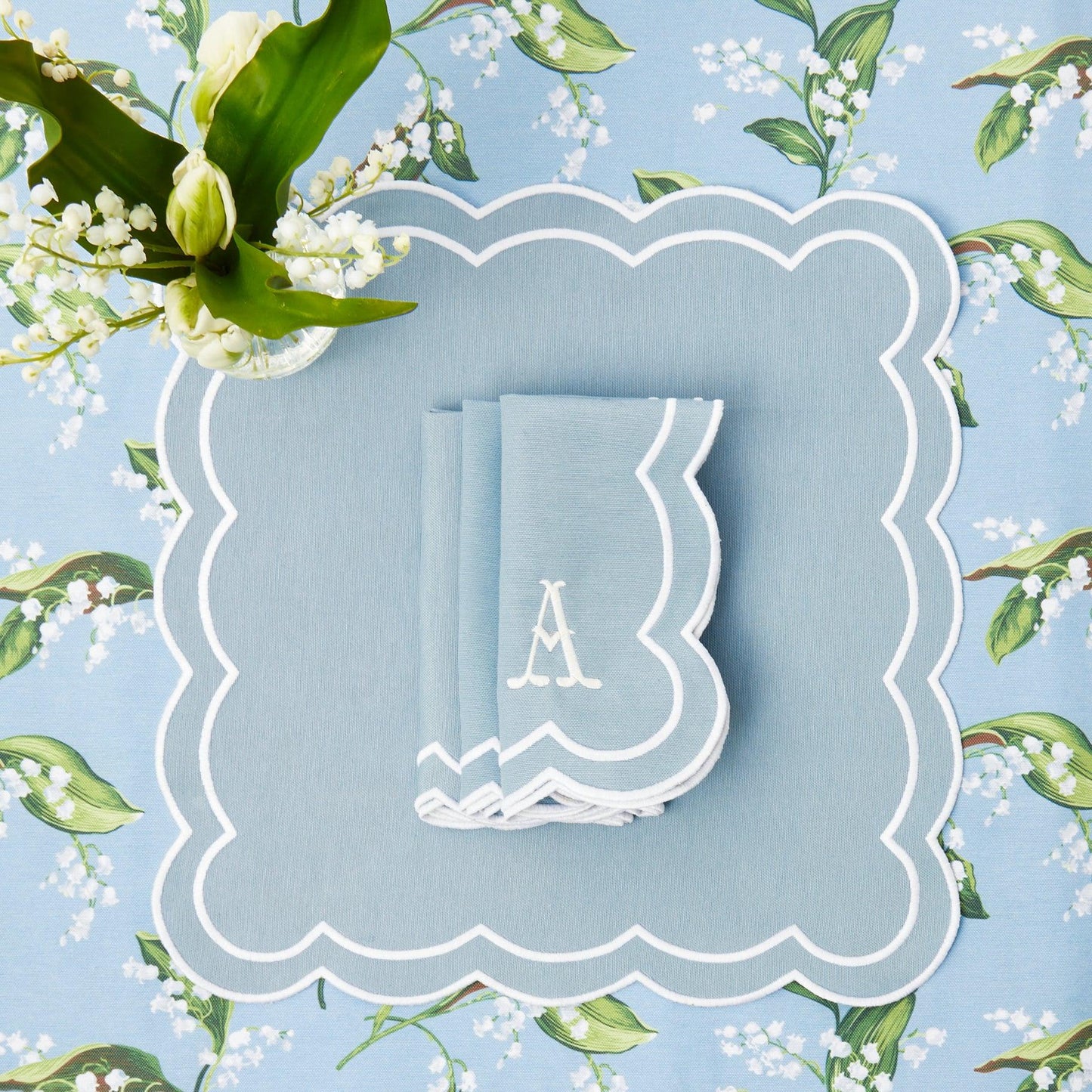 Blue Serena Appliqué Placemats & Napkins (Set of 4)