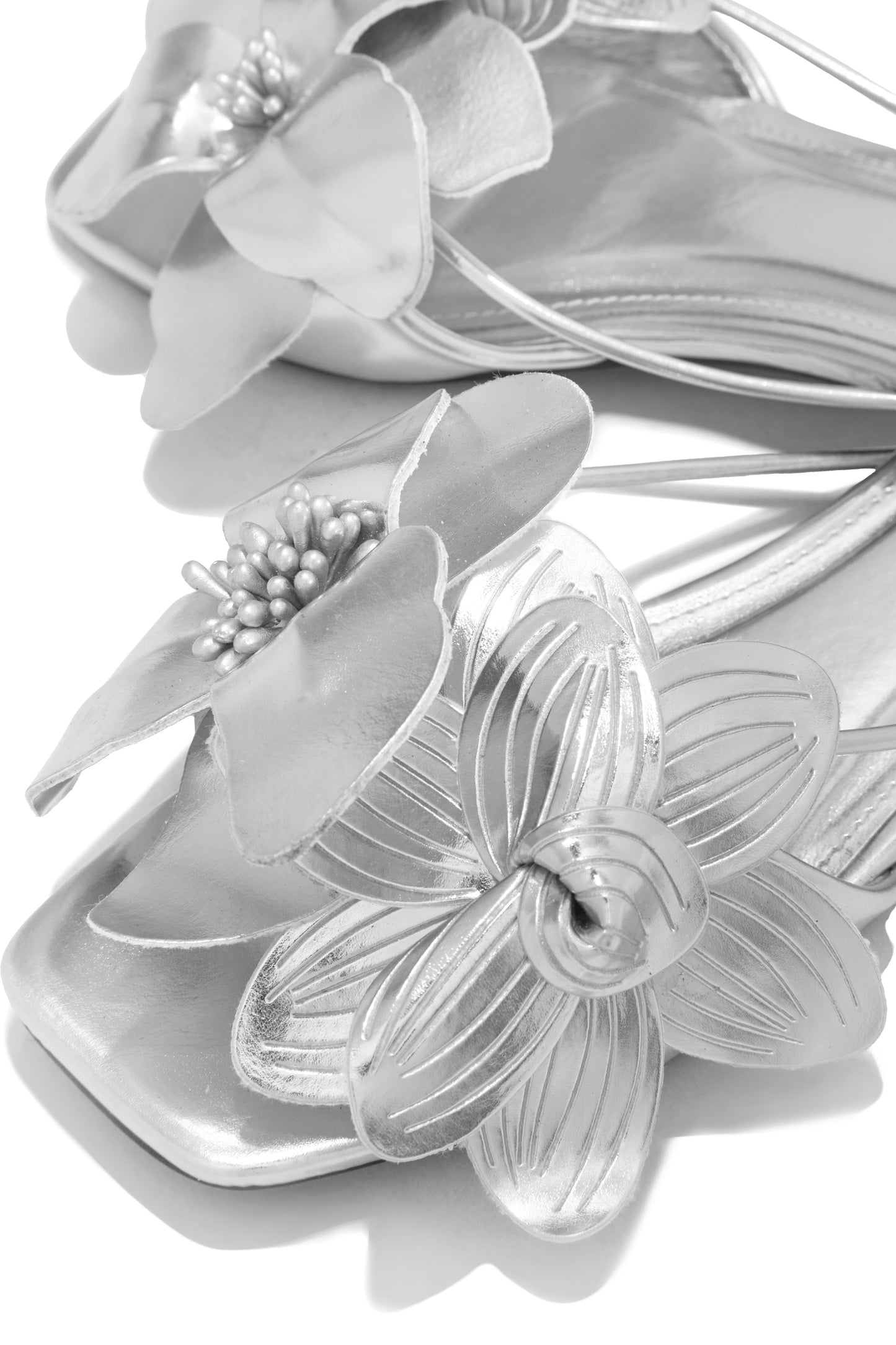 Golden Hour Floral Detail Slip On Sandals - Silver