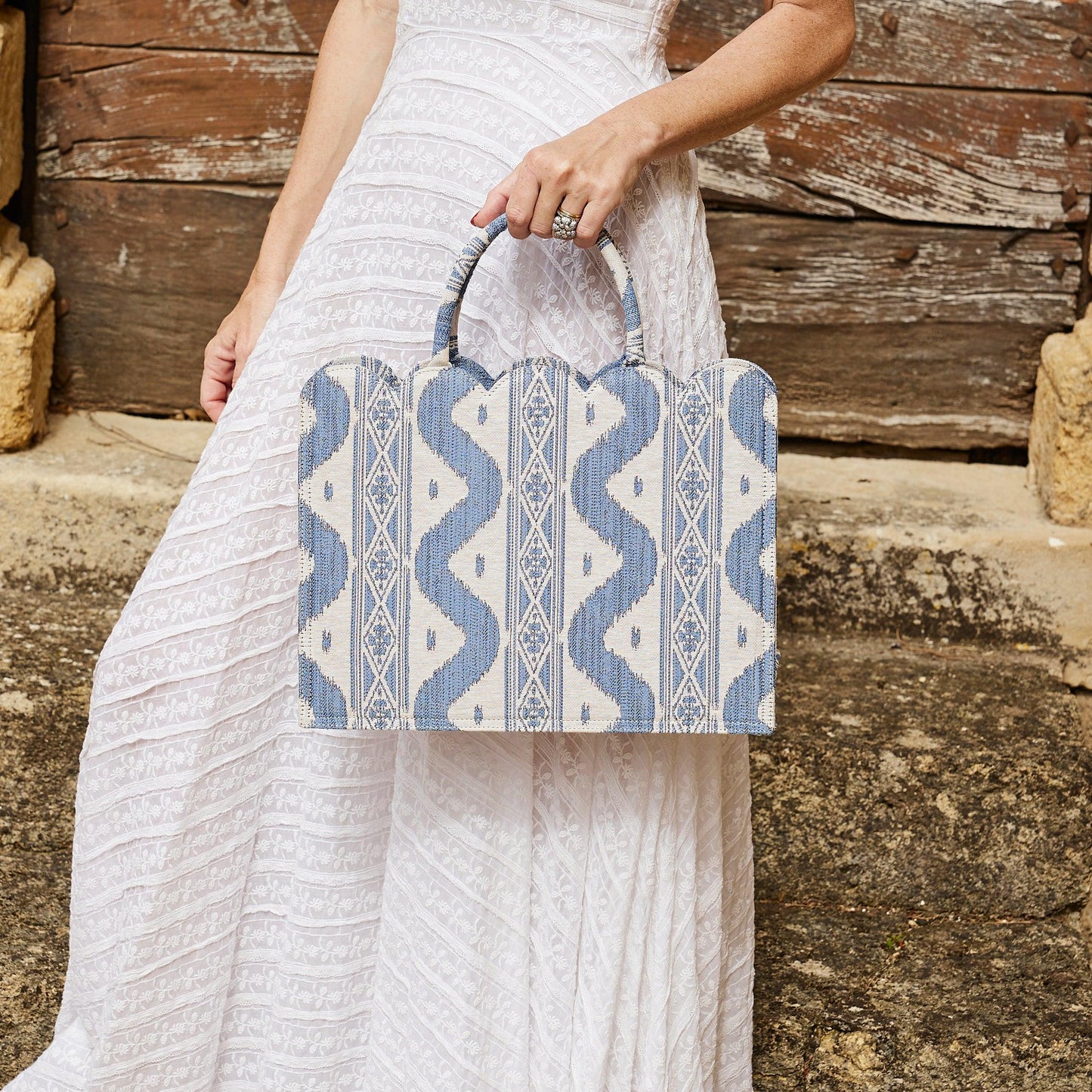 Blue Small Mrs. Alice Ikat Tote Bag