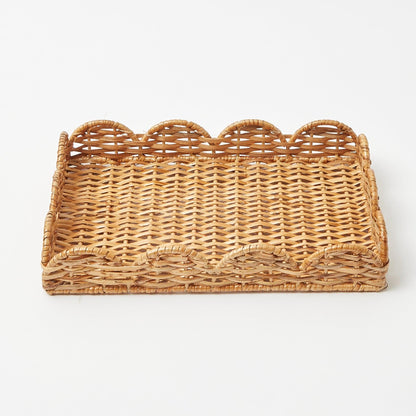 Natural Small Scalloped Rattan Tray