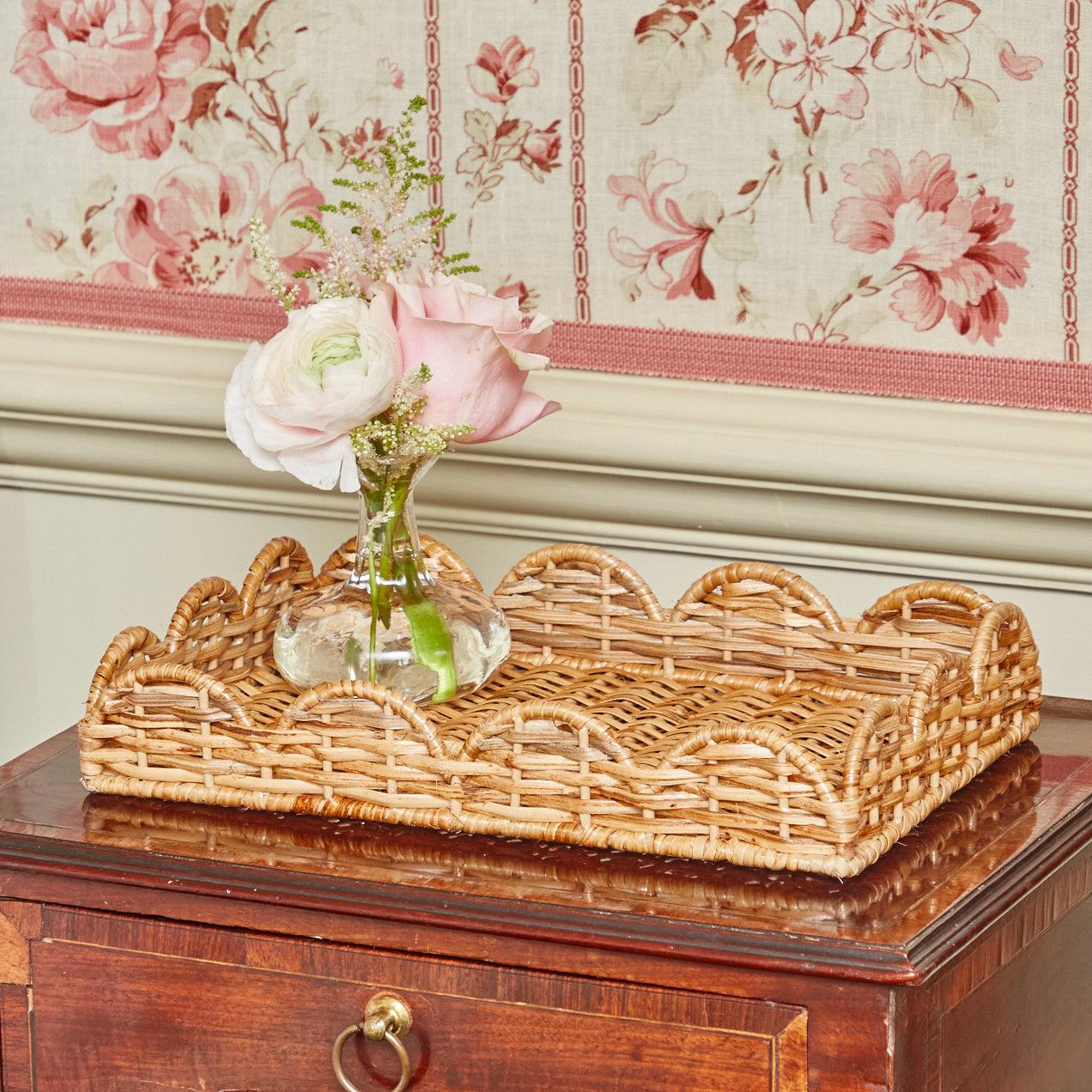 Natural Small Scalloped Rattan Tray