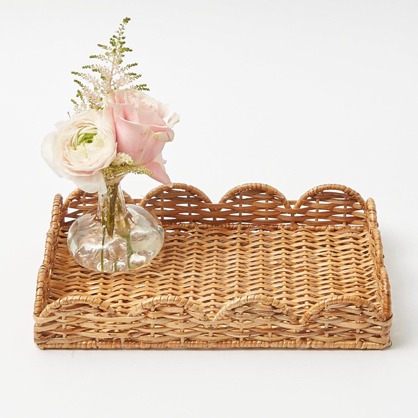 Natural Small Scalloped Rattan Tray