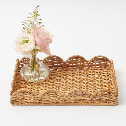 Natural Small Scalloped Rattan Tray