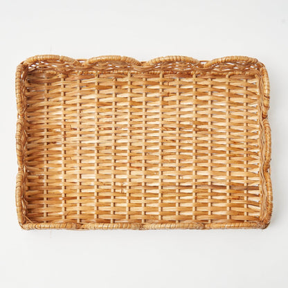 Natural Small Scalloped Rattan Tray