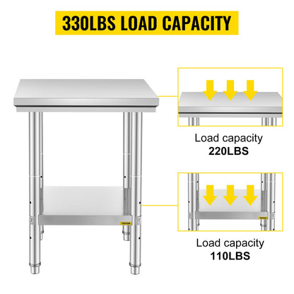 SucceBuy Stainless Steel Kitchen Work Bench Commercial Catering Table Worktable w/Undershelf 330LBS 286LBS for Restaurant
