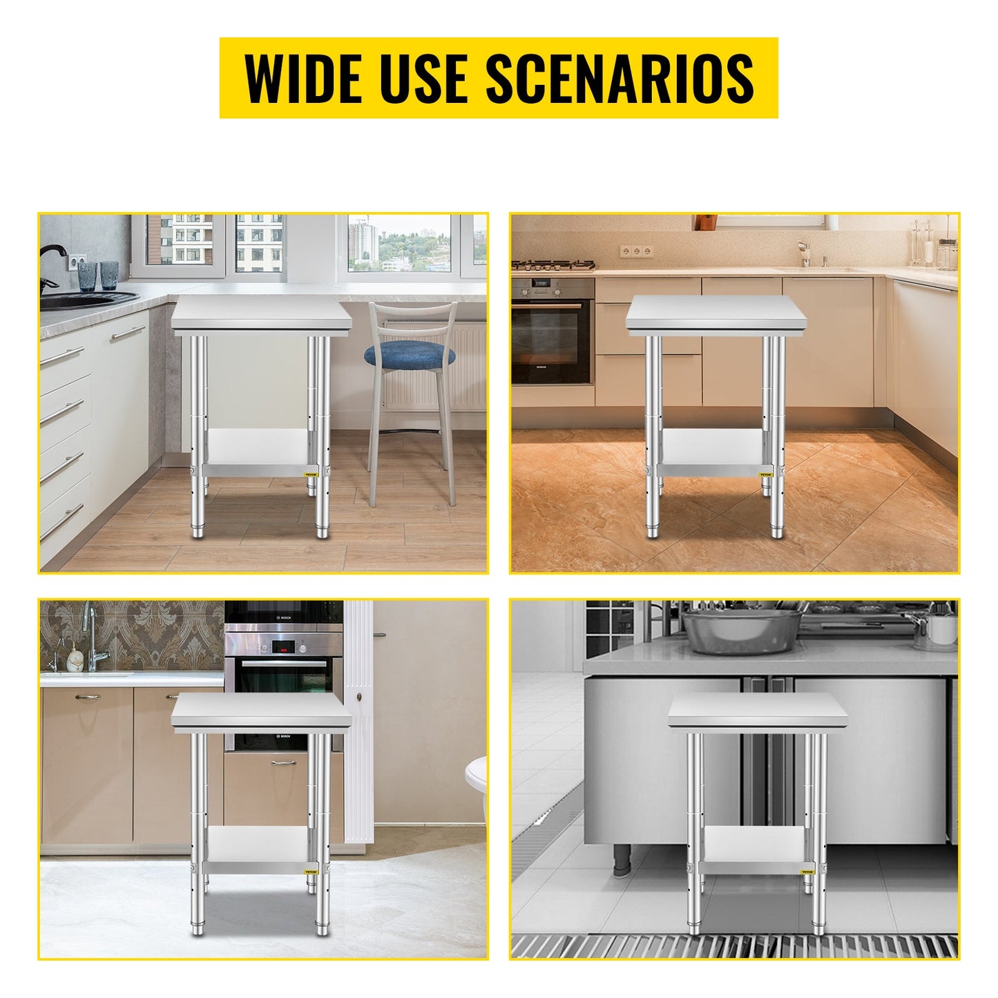SucceBuy Stainless Steel Kitchen Work Bench Commercial Catering Table Worktable w/Undershelf 330LBS 286LBS for Restaurant
