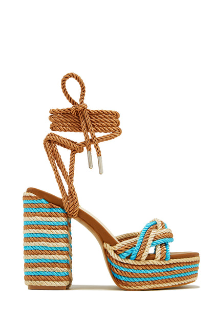 Jadin Lace Up Platform Block Heels - Green