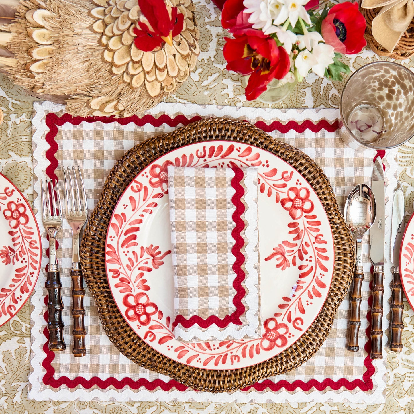 Putty Gingham & Red Rossina Placemats (Set of 4)