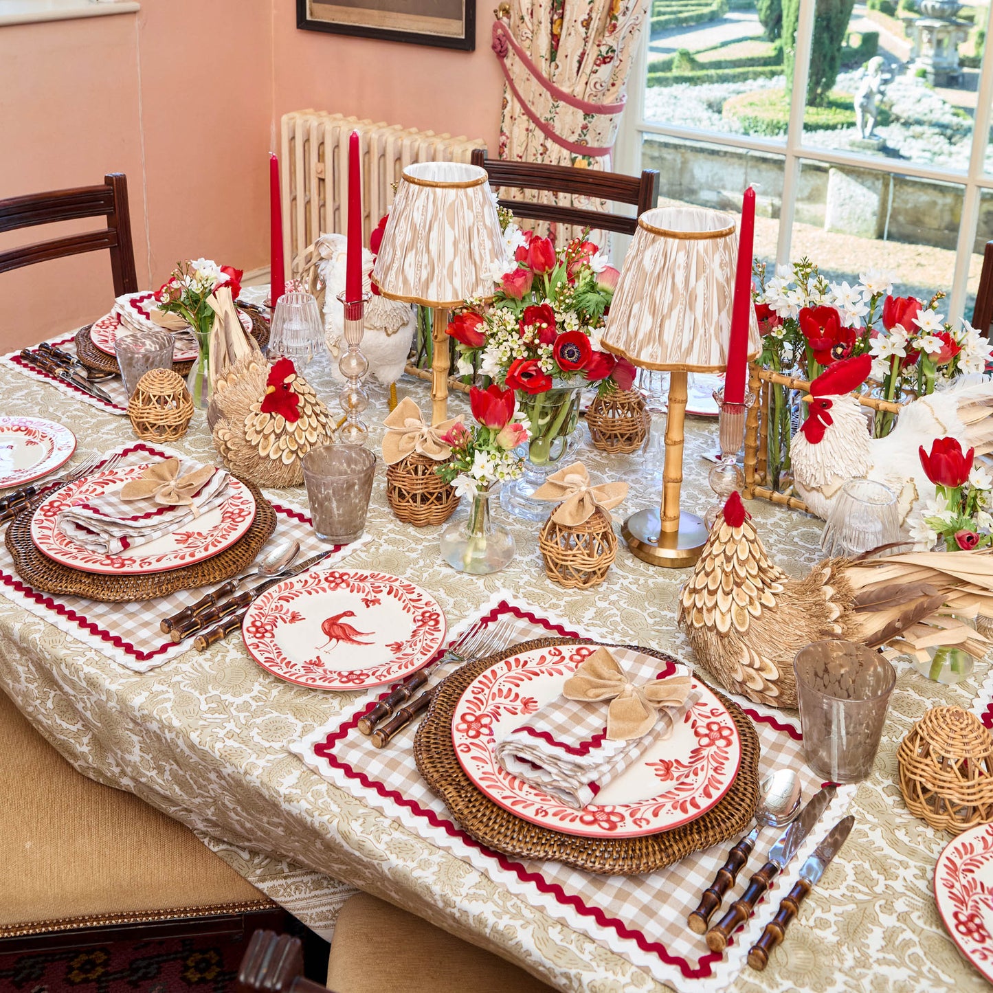 Putty Gingham & Red Rossina Placemats (Set of 4)