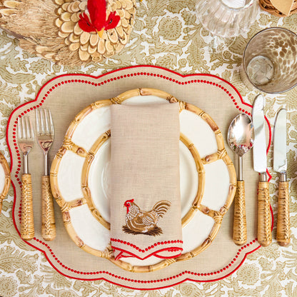 Putty & Red Eloise Linen Placemats & Henrietta Hen Napkins (Set of 4)