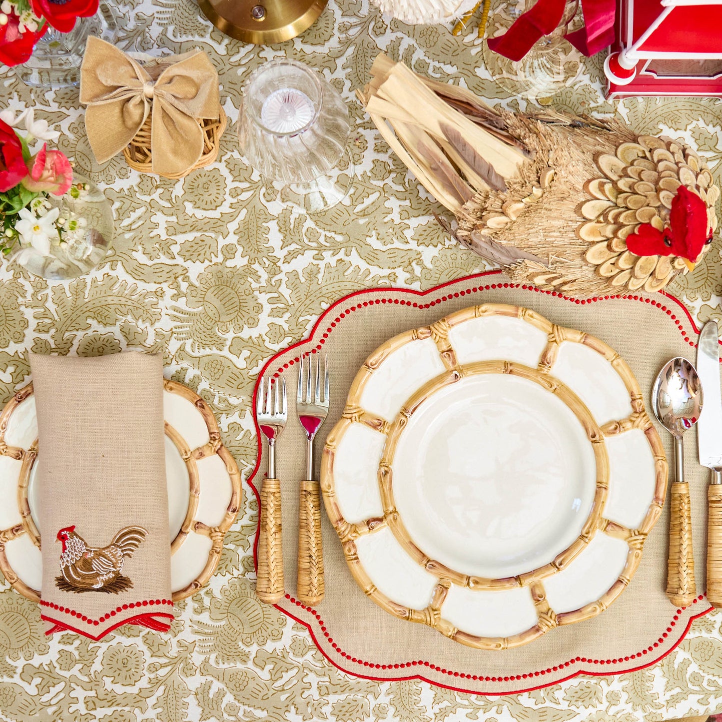 Putty & Red Eloise Linen Placemats (Set of 4)