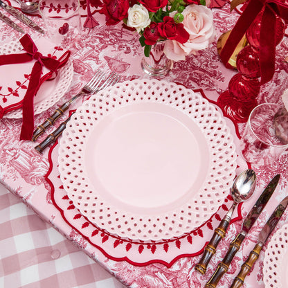 Pink Basketweave Dinner & Starter Plates (Set of 8)