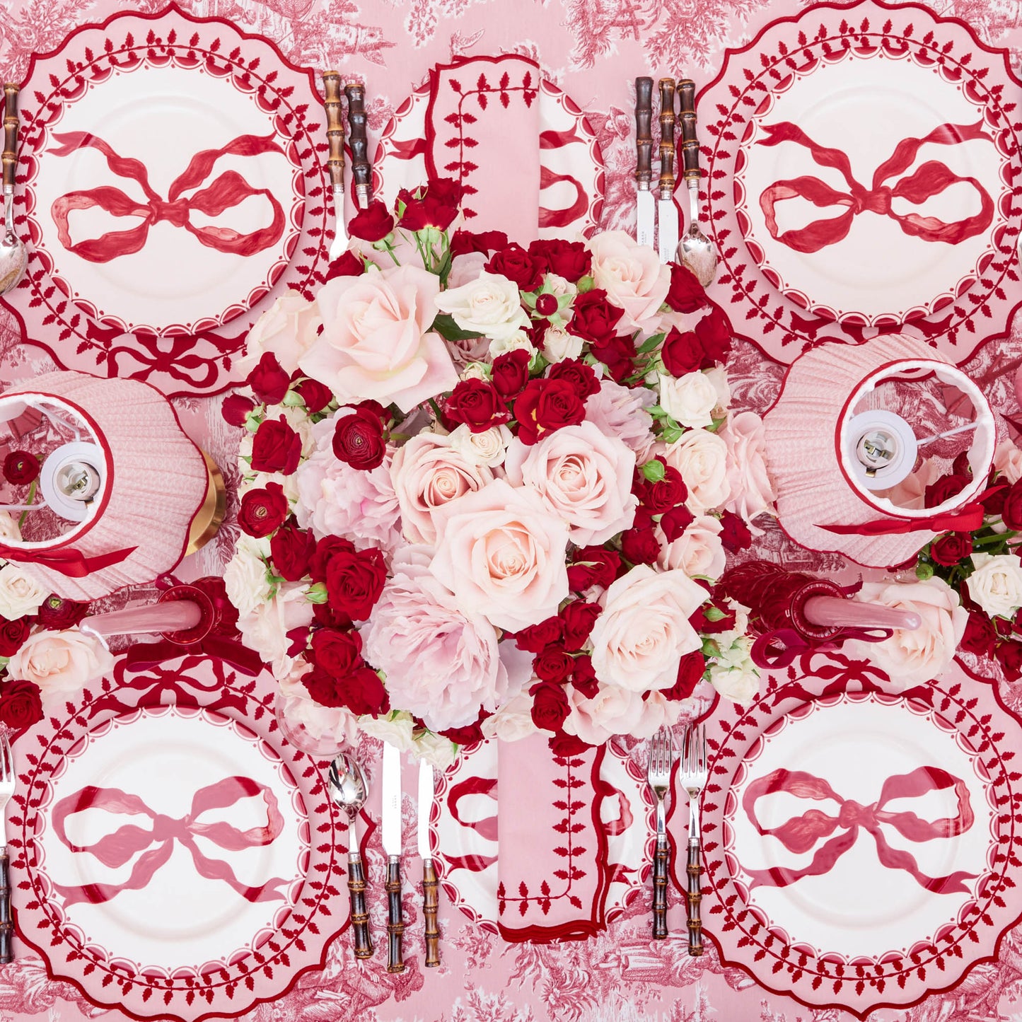 Pink & Red Bow Laurel Placemats (Set of 4)