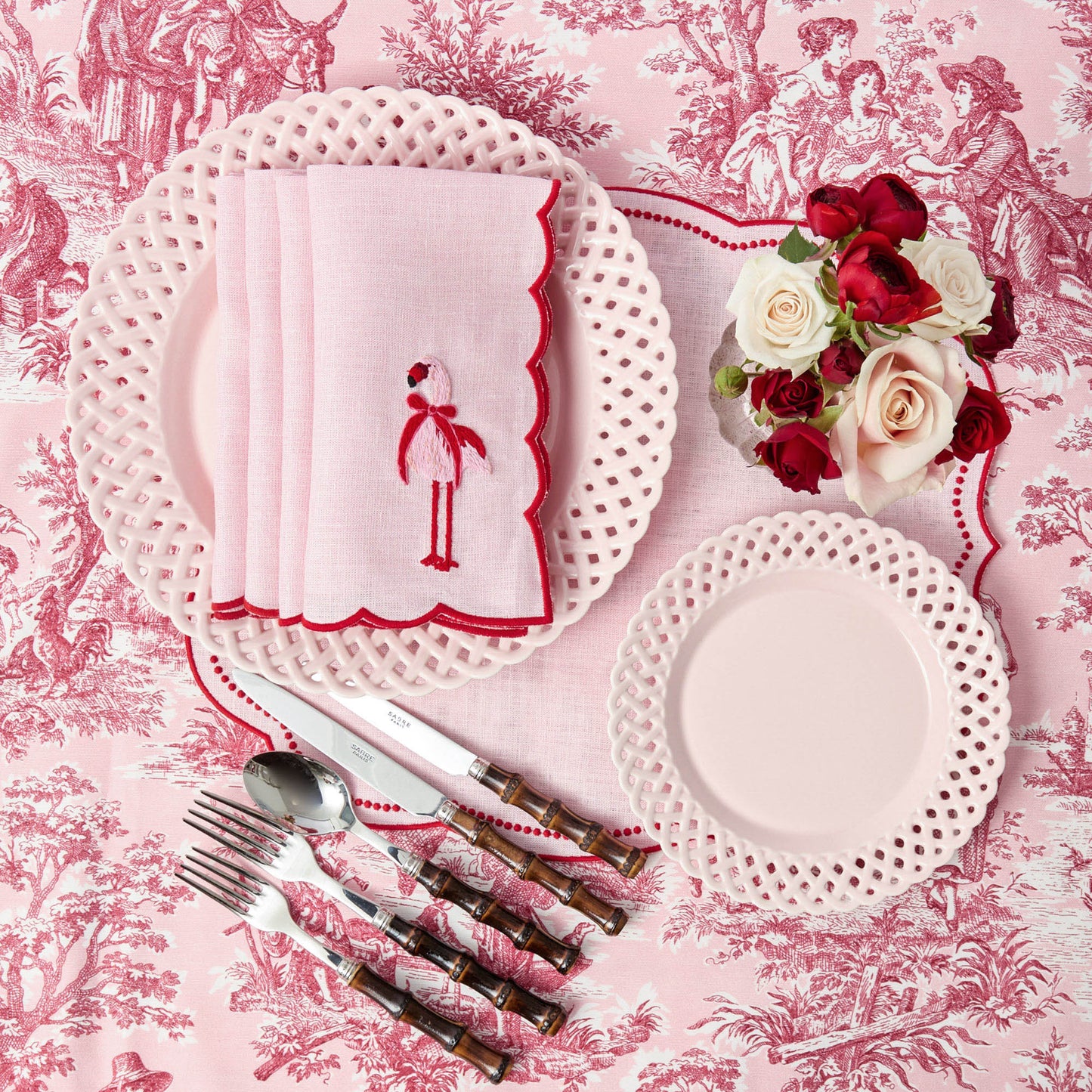 Pink Basketweave Starter Plates (Set of 4)