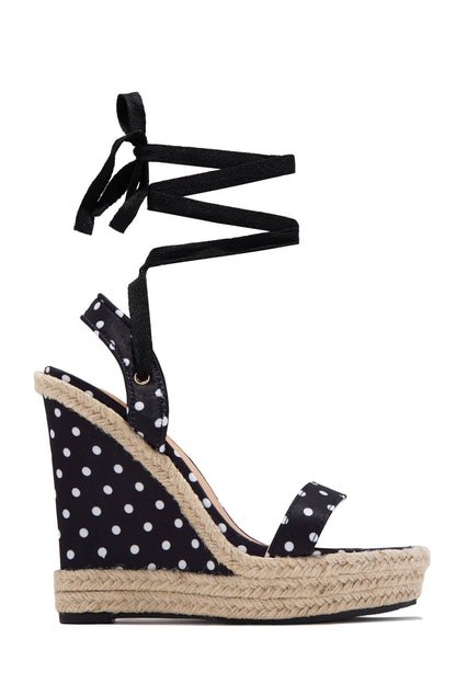 Lucy Platform Lace Up Wedges - Polka Dot