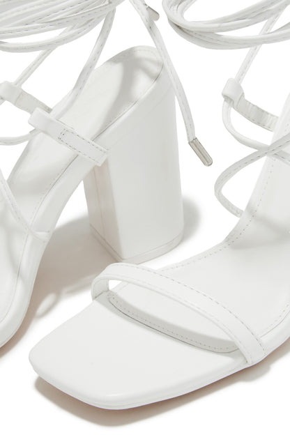 Aria Lace Up Block Heels - White