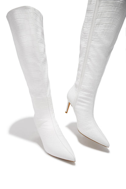 Chrissy Mid Heel Boots - White