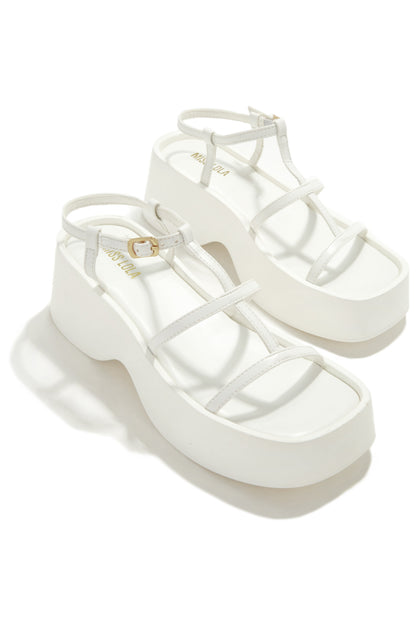 Beach Trip Flat Platform Sandals - White