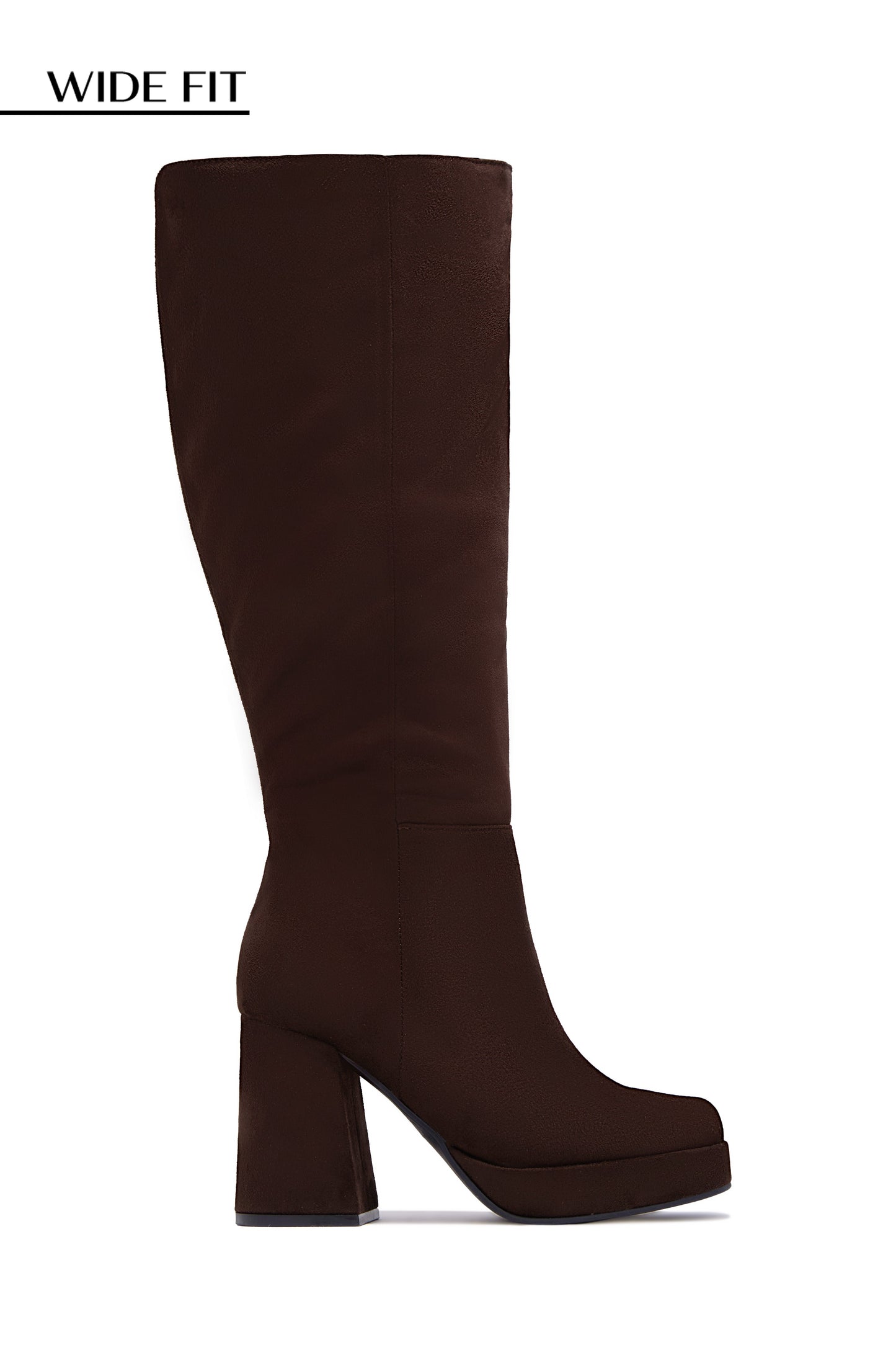Hudson Wide Fit Platform Block Heel Boots - Brown Suede