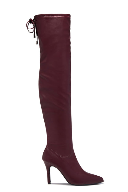Gigi Over The Knee Heel Boots - Wine PU