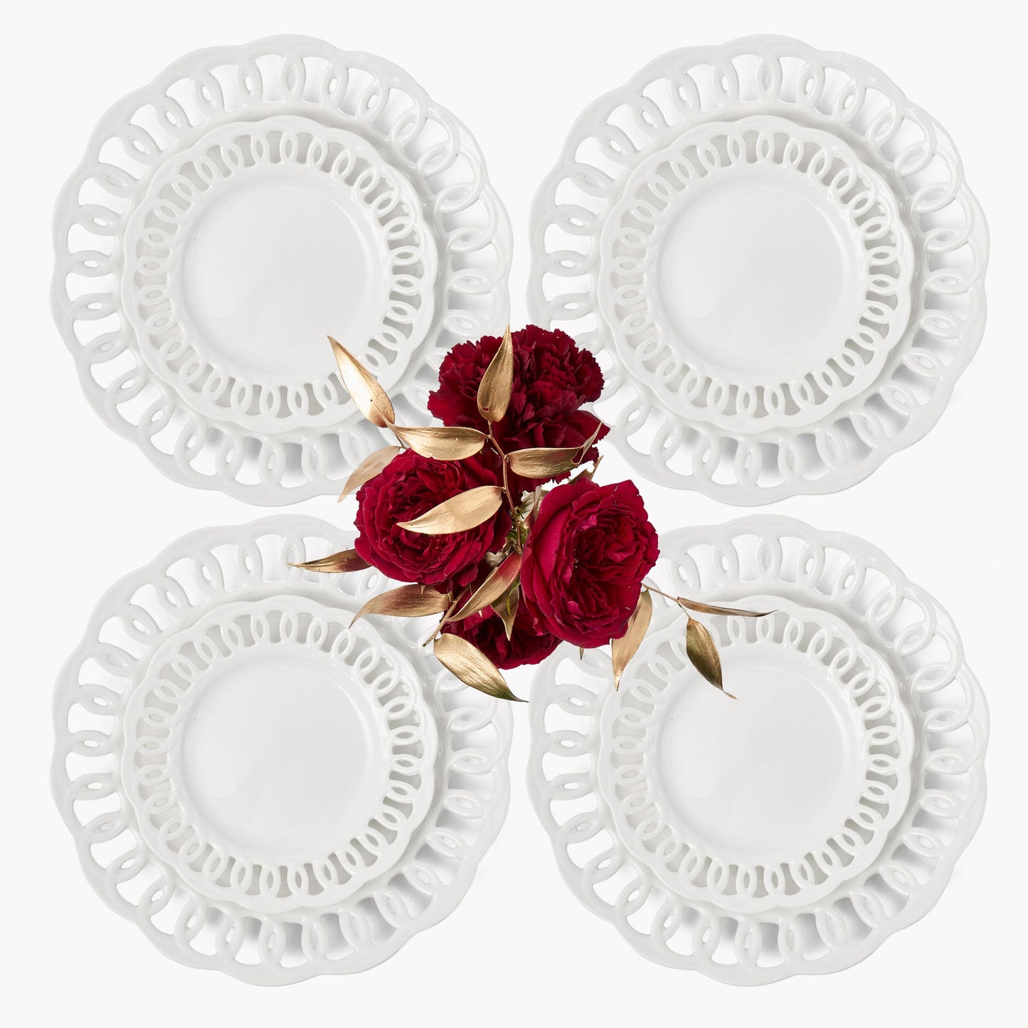 White Lace Dinner & Starter Plates (Set of 8)