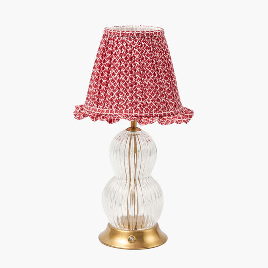 Glass Bardot Rechargeable Lamp with Red Lotus Ruffle Shade (18cm)